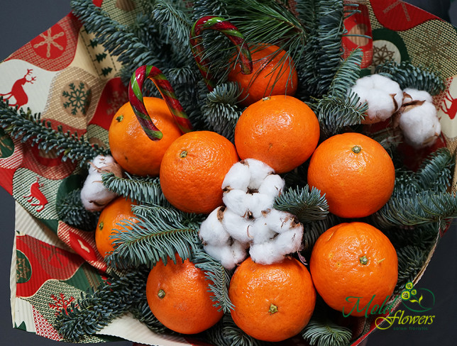Buchet de Anul Nou cu mandarine și brad №2 foto
